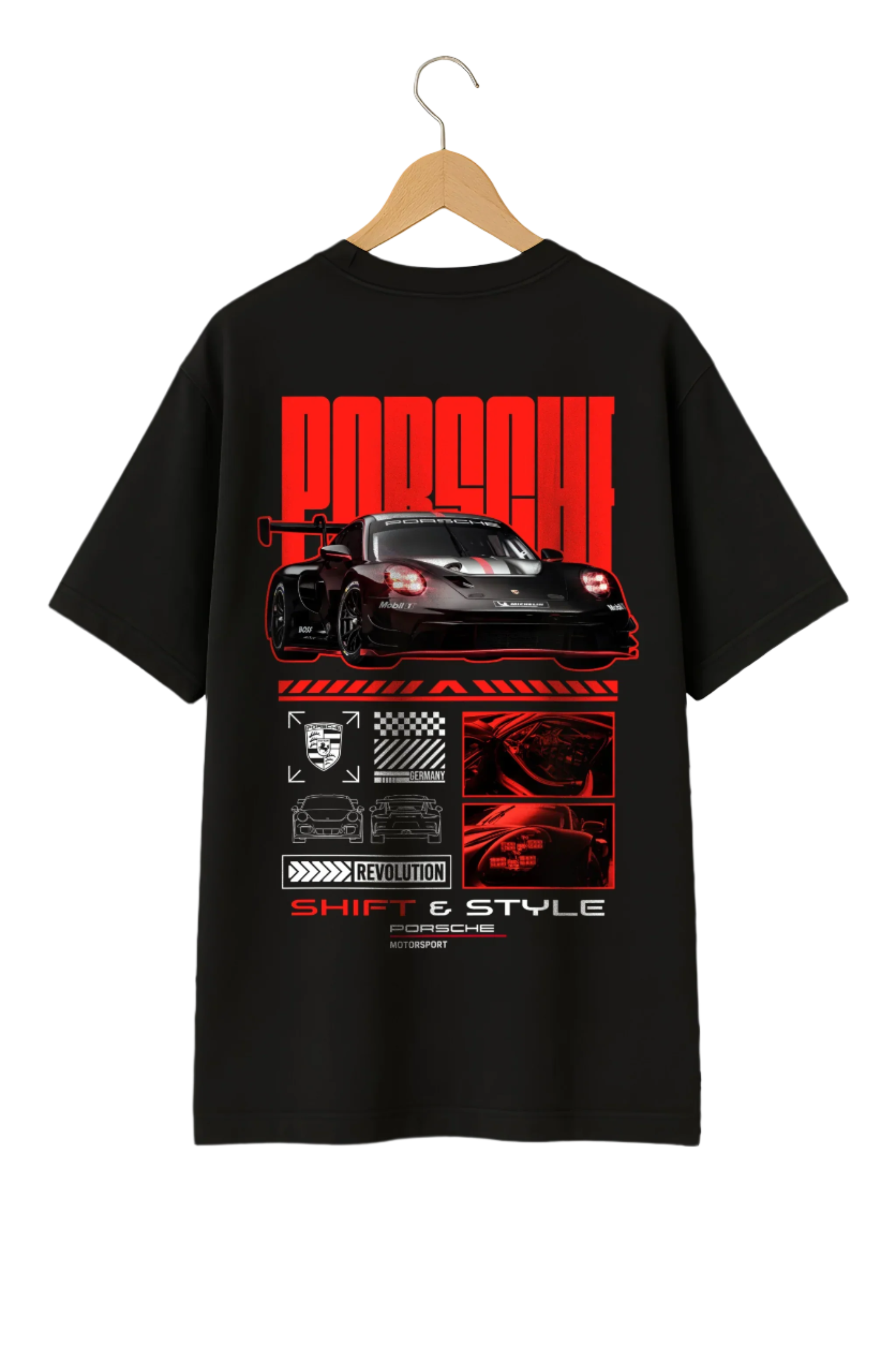 Porsche 911 GT3R T-Shirt premium oversized fit, racing-inspired, and built for car enthusiasts, front and back view – Shift&Style -shiftandstyle.com